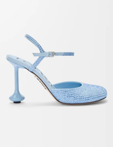 Toy ankle strap pump in rhinestone-embellished suede