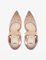 High-heeled mesh and multicolor ayes leather sling backs