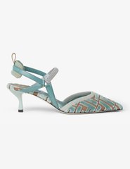 Medium-heeled sling backs in light blue FF fabric