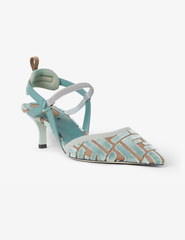 Medium-heeled sling backs in light blue FF fabric