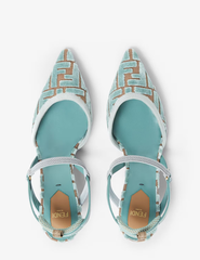 Medium-heeled sling backs in light blue FF fabric