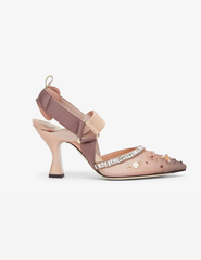 Pink mesh and crystals high-heeled sling backs