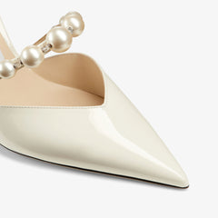 Patent Leather Pointed Pumps with Pearl Embellishment