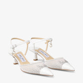White Crystal Mesh Slingbacks with Pearl Charm
