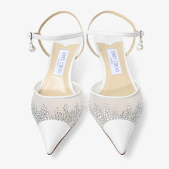 White Crystal Mesh Slingbacks with Pearl Charm