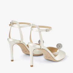 Ivory Satin Sandals with Crystal-Embellished Sphere