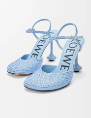 Toy ankle strap pump in rhinestone-embellished suede