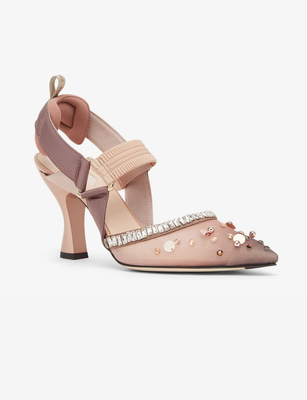 High-heeled mesh and multicolor ayes leather sling backs