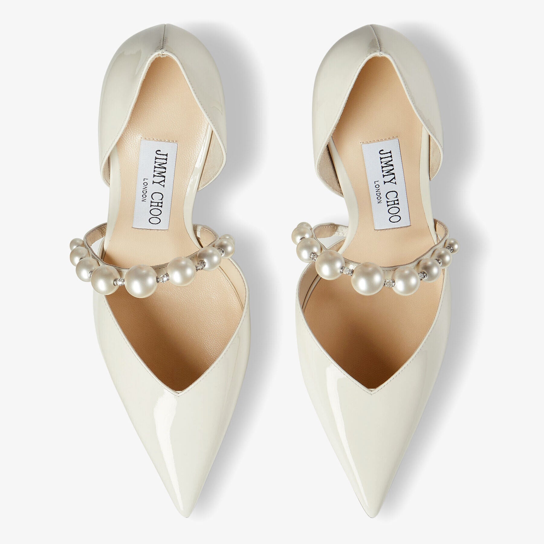Patent Leather Pointed Pumps with Pearl Embellishment
