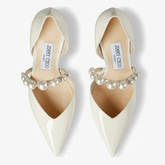 Patent Leather Pointed Pumps with Pearl Embellishment