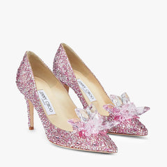 Rose Mix Suede and Crystal Covered Pointy Toe Pumps
