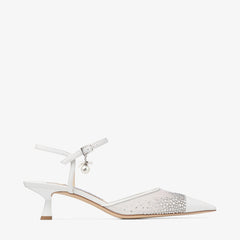 White Crystal Mesh Slingbacks with Pearl Charm