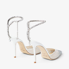 White Mesh Crystal Pumps