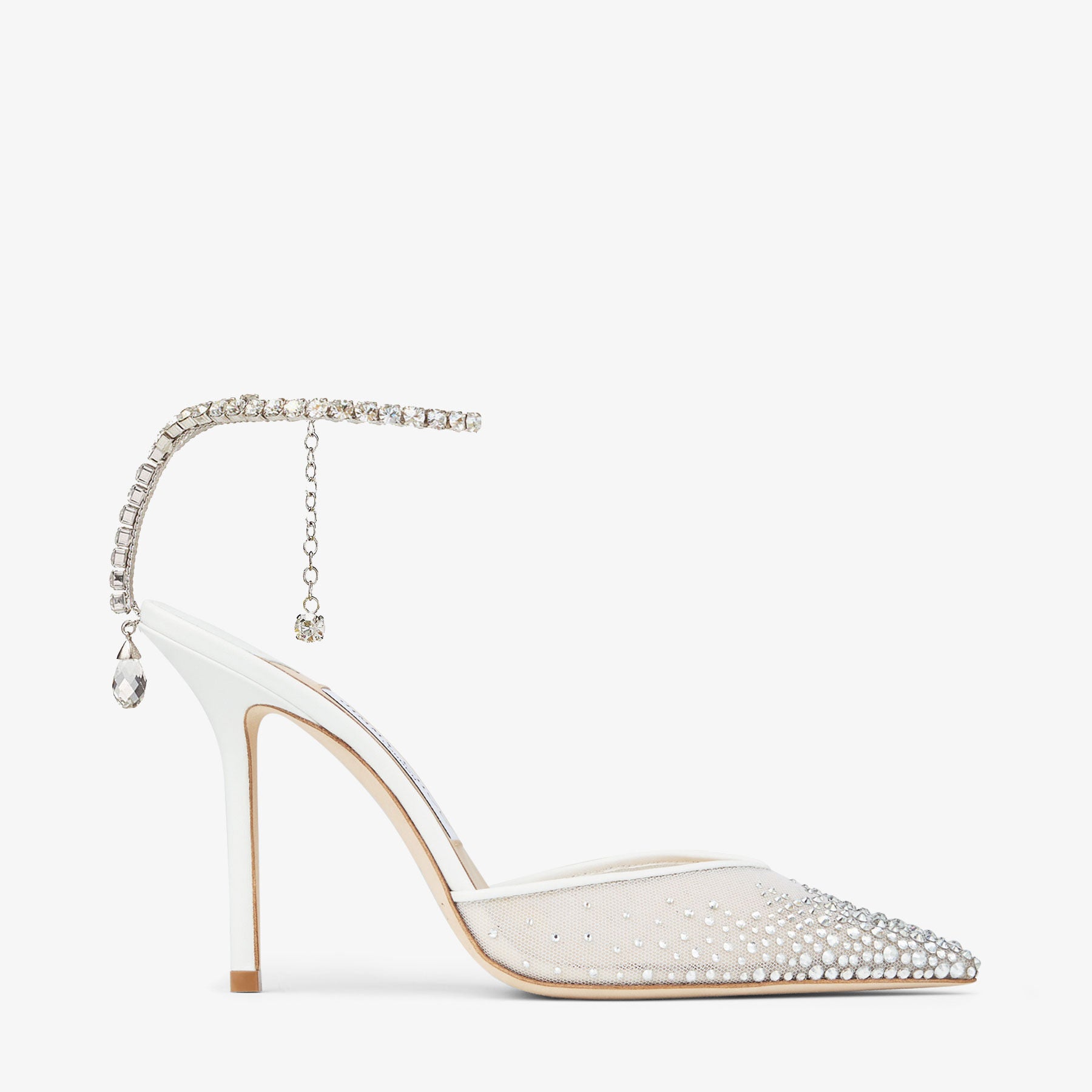 White Mesh Crystal Pumps