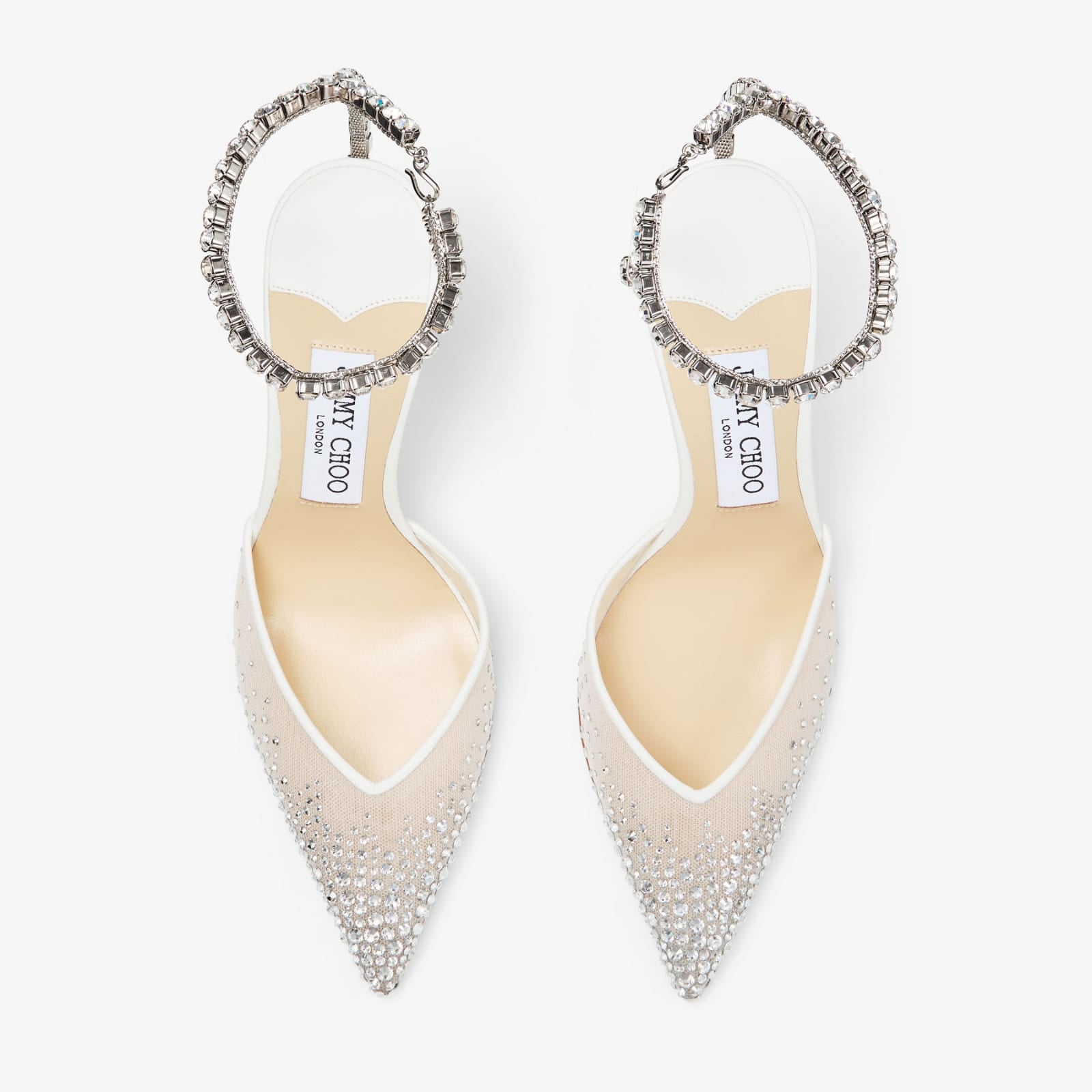 White Mesh Crystal Pumps