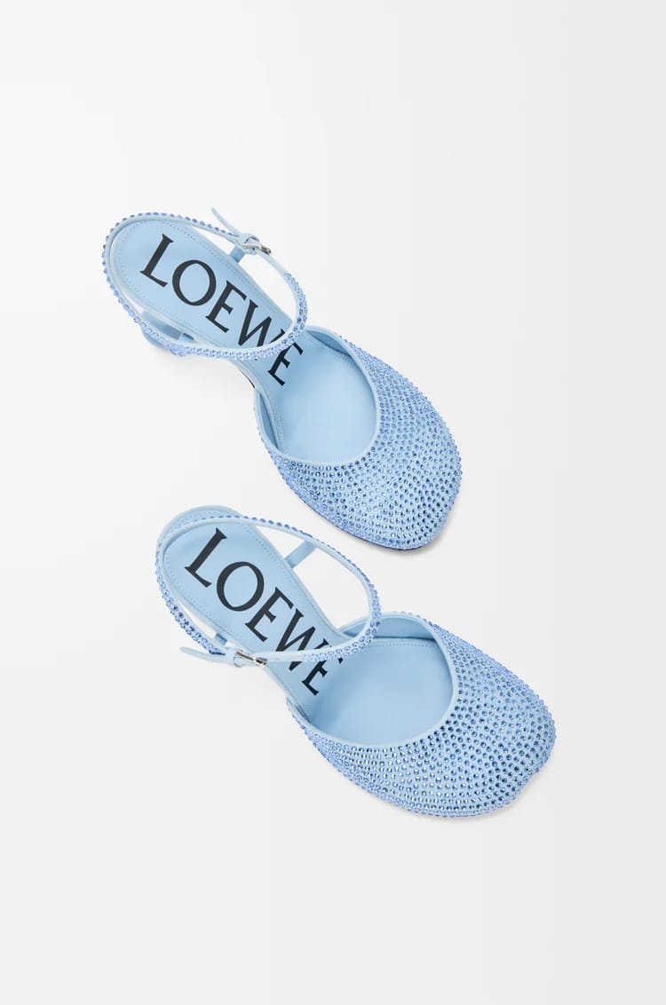 Toy ankle strap pump in rhinestone-embellished suede