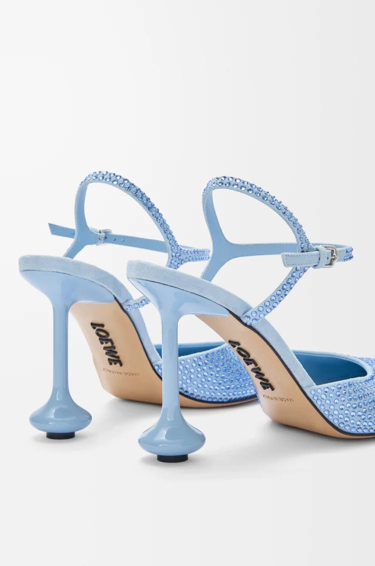 Toy ankle strap pump in rhinestone-embellished suede